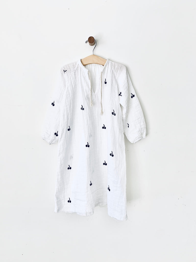 organic cotton malibu dress - white / black cherry print