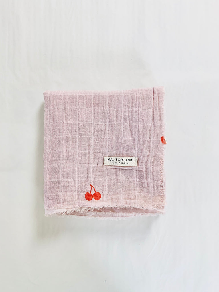 organic cotton gauze scarf - rose quartz with cherry print in orange