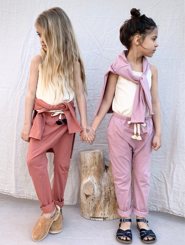 organic cotton harem pants with tassels - clay