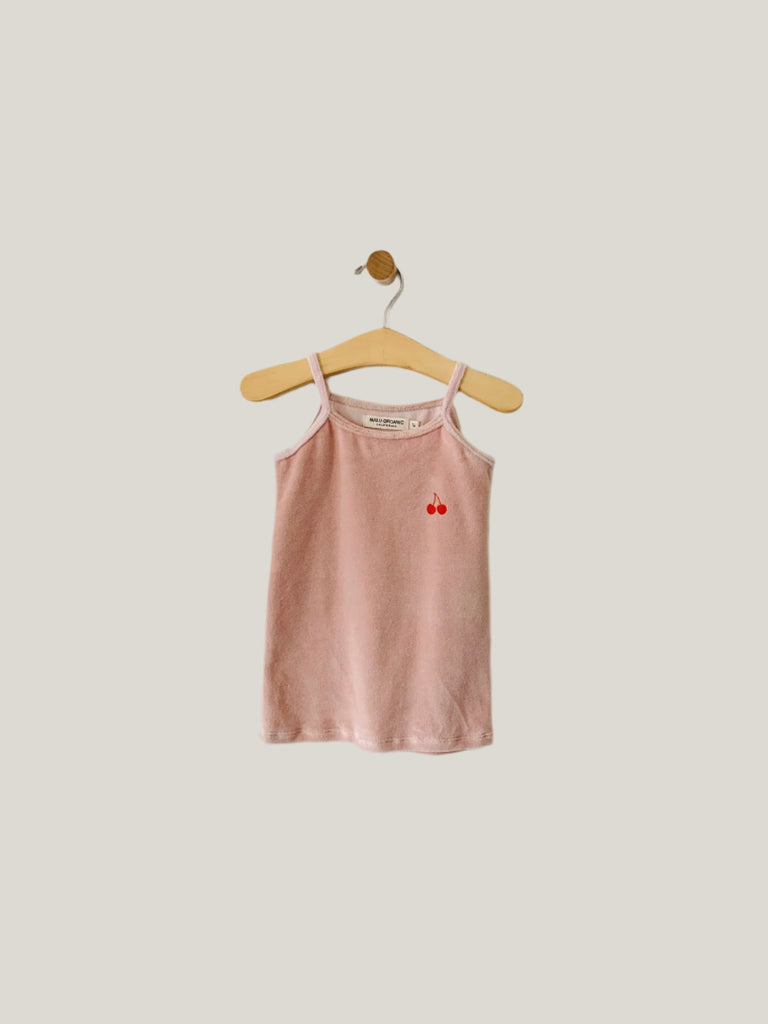 organic cotton velour tank top - blush / orange cherry print