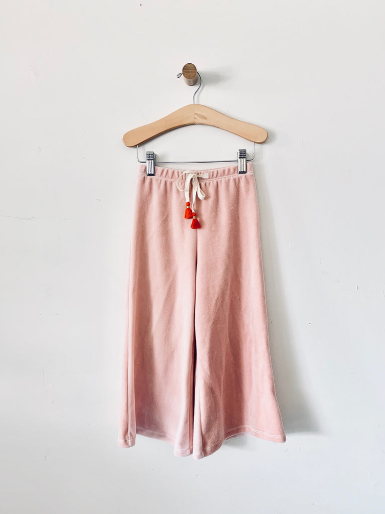 organic cotton velour palazzo pants - blush