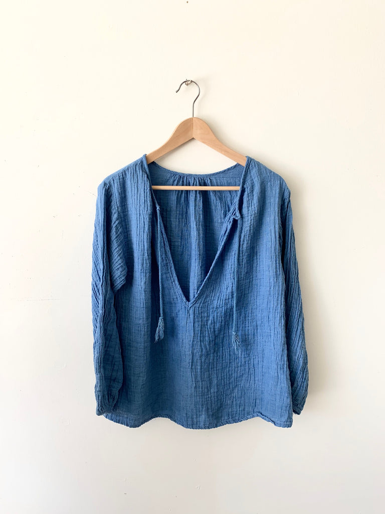 organic cotton santorini peasant top - indigo