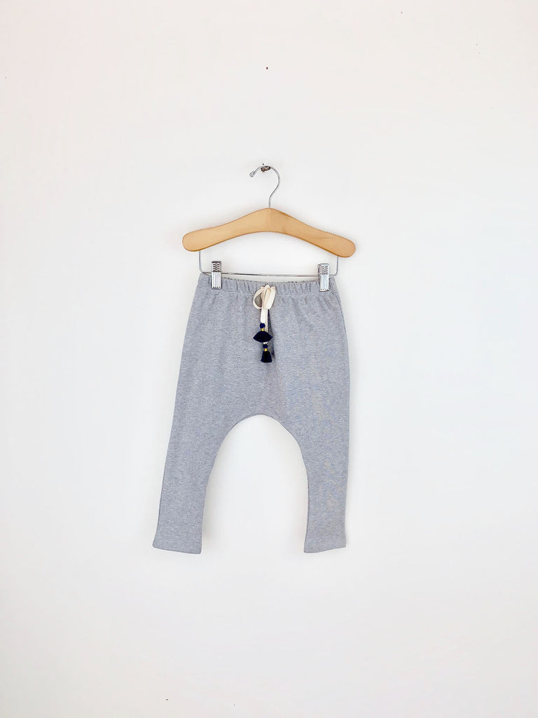 organic cotton harem pants with tassels - grey melange